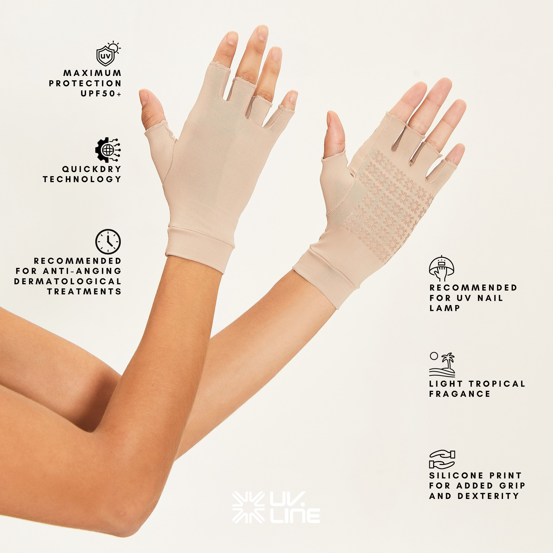 unisex Fingerless Sun Gloves Anti-Aging UPF 50+ Light Caram / M